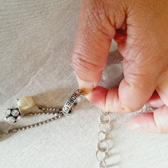 Glass Beads Handmade Statement White Necklace Turquoise Pendant - Picture 4 of 4